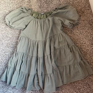 Olive Green Gingham Dress